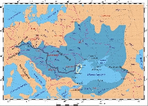 Harta cu bazinul hidrografic al Dunarii